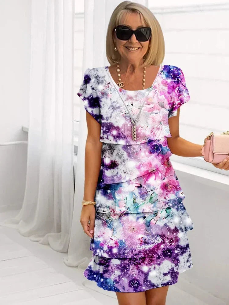 Ivanna | Vestido de gasa con capas y estampado floral