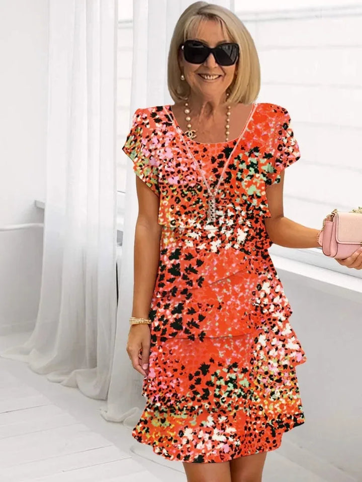 Ivanna | Vestido de gasa con capas y estampado floral