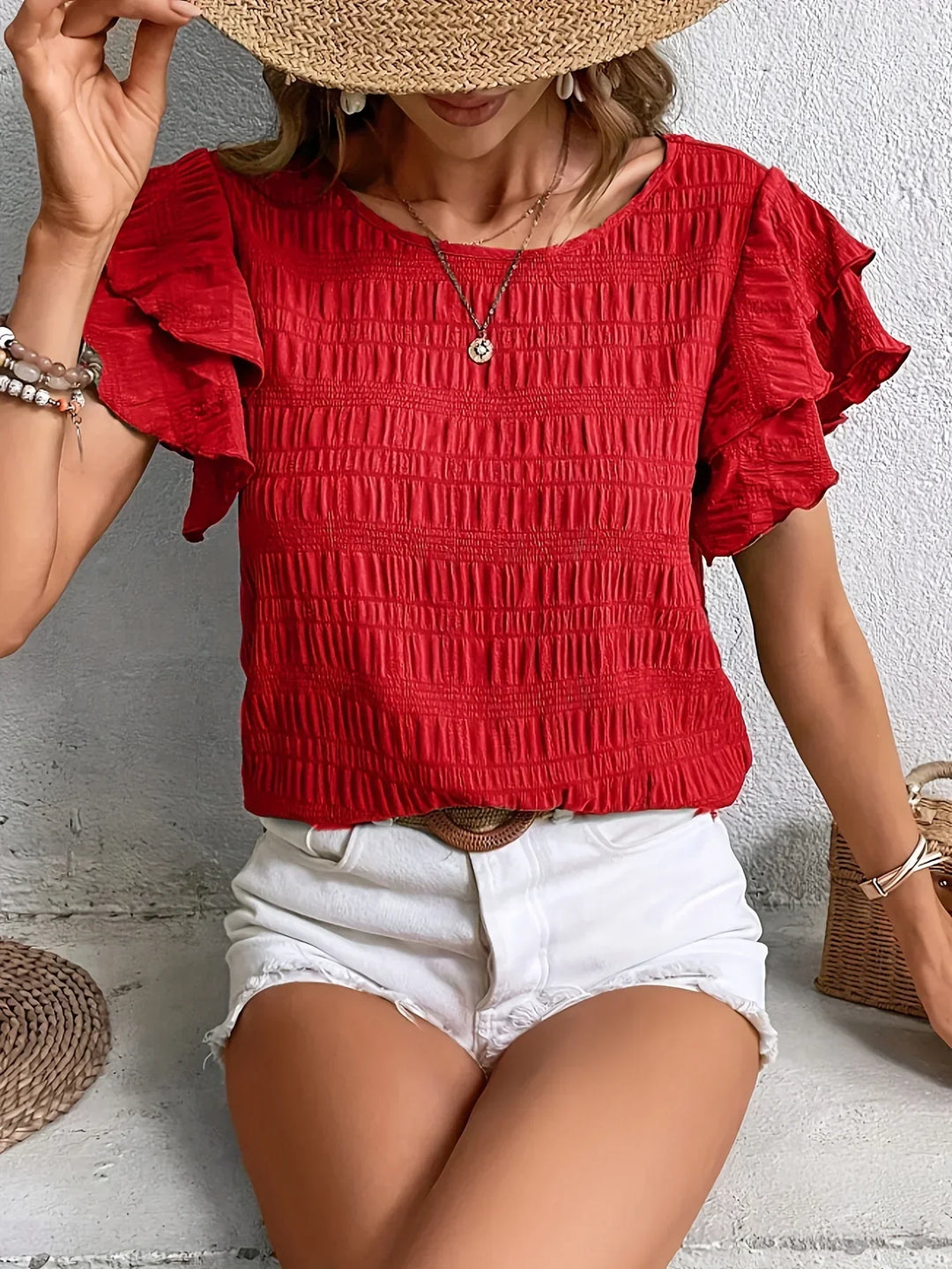 Vanessa | Blusa texturada con mangas volantes