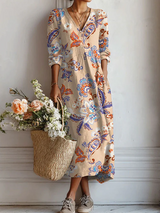 Rosmarie | Vestido largo escote en V manga larga