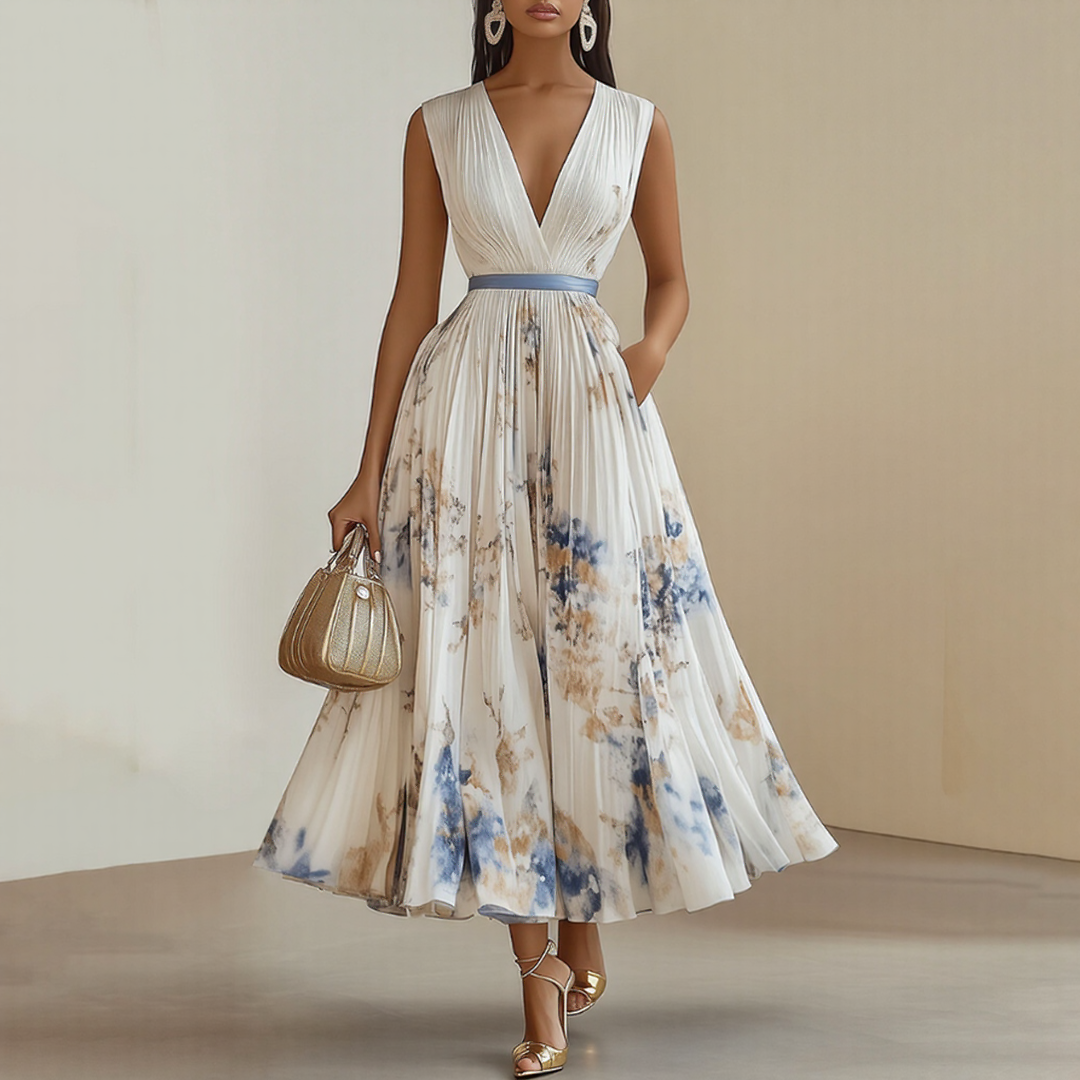 Bernardita | Vestido largo plisado escote V