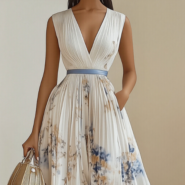 Bernardita | Vestido largo plisado escote V