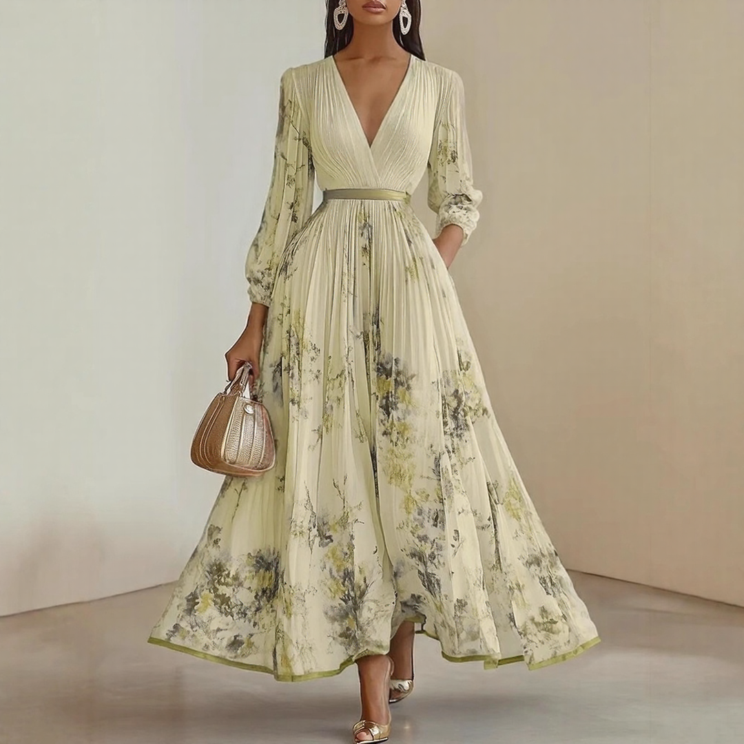 Bernardita | Vestido largo plisado escote V