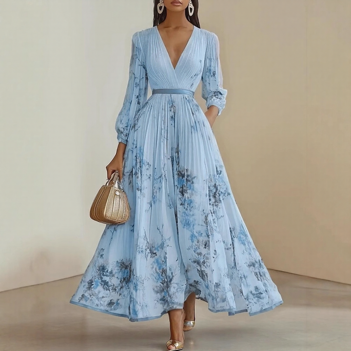 Bernardita | Vestido largo plisado escote V