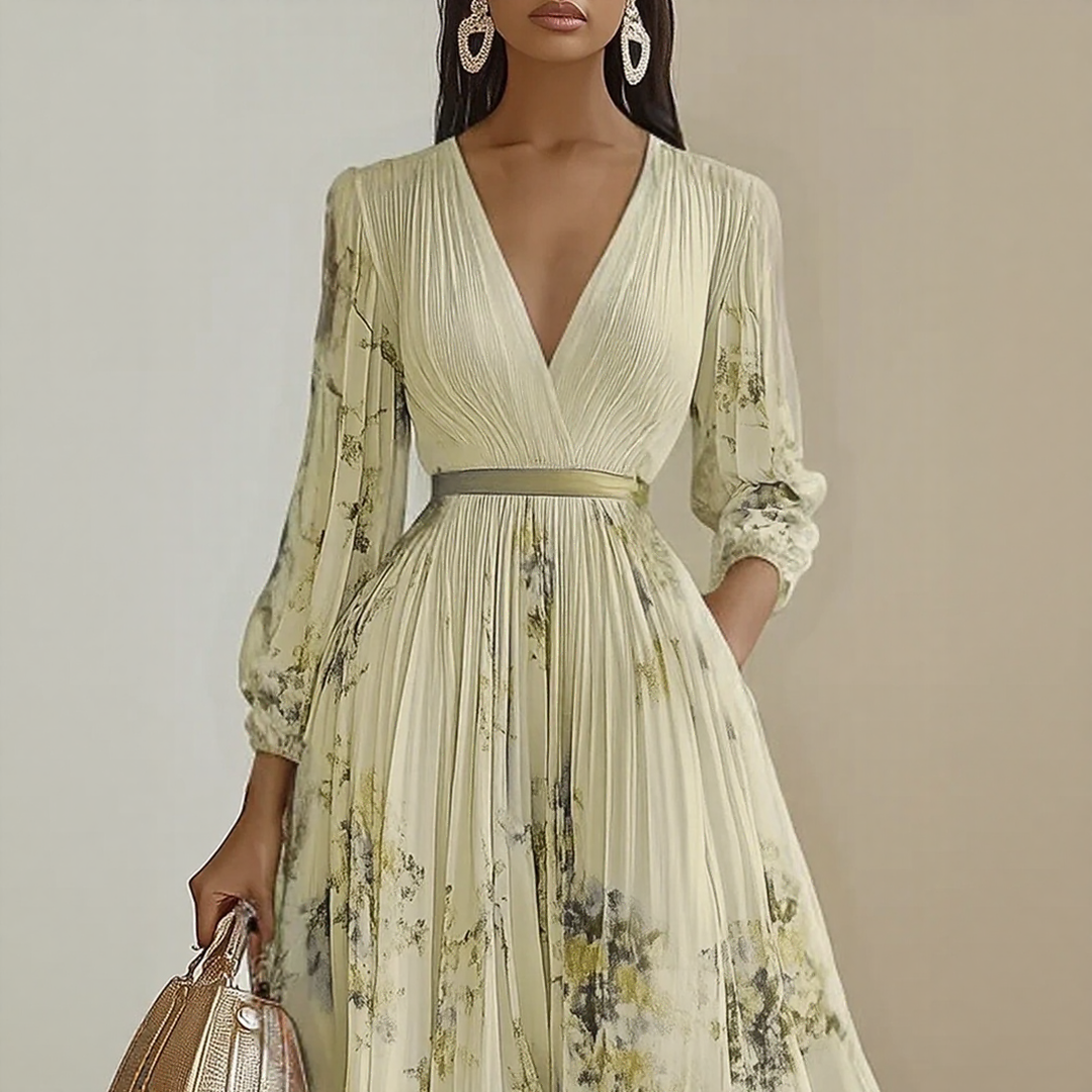 Bernardita | Vestido largo plisado escote V