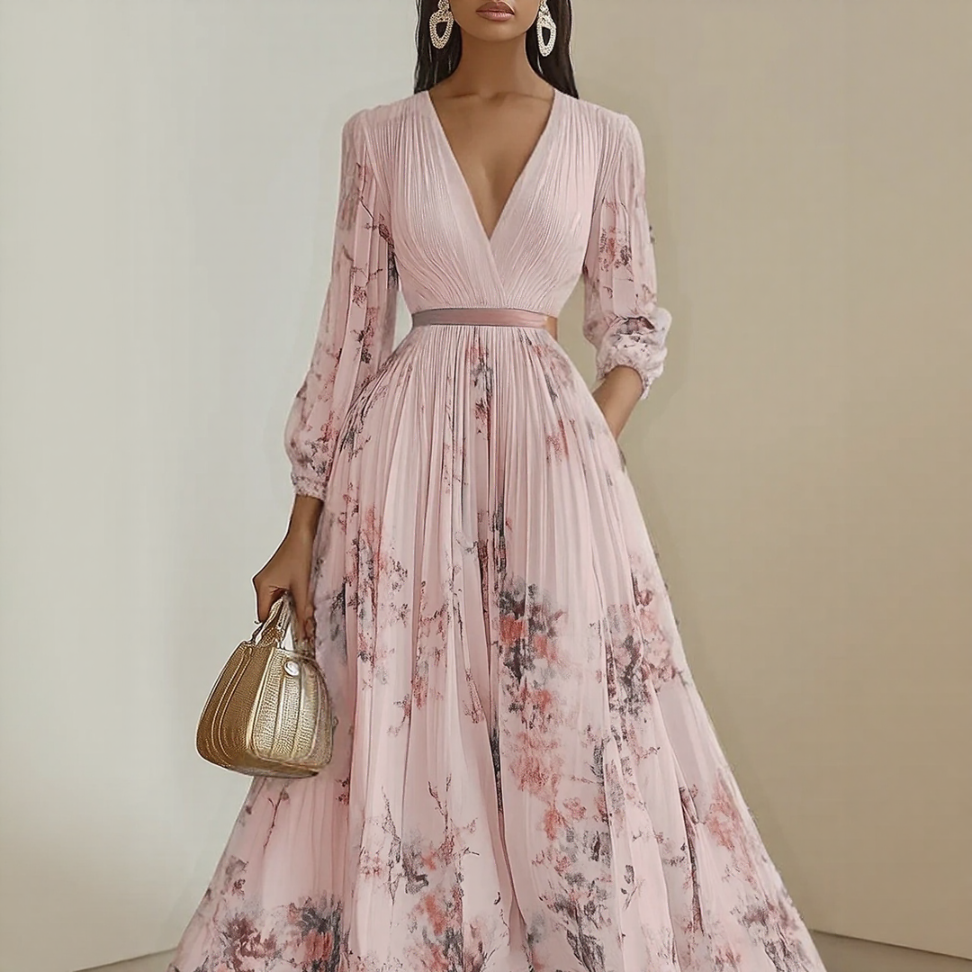 Bernardita | Vestido largo plisado escote V