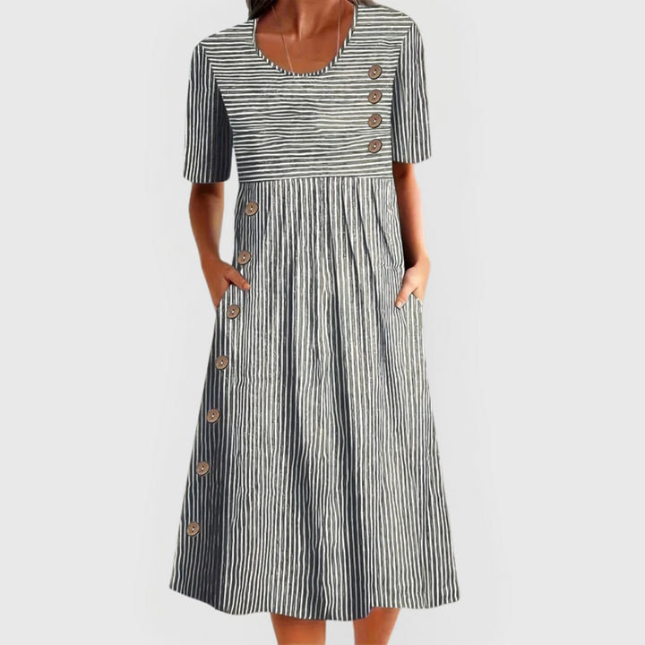 Abigail Belén | Vestido midi a rayas