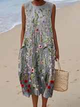 Mariana Paz | Vestido midi sin mangas de flores silvestres