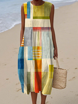 Alessandra | Vestido midi sin mangas multicolor