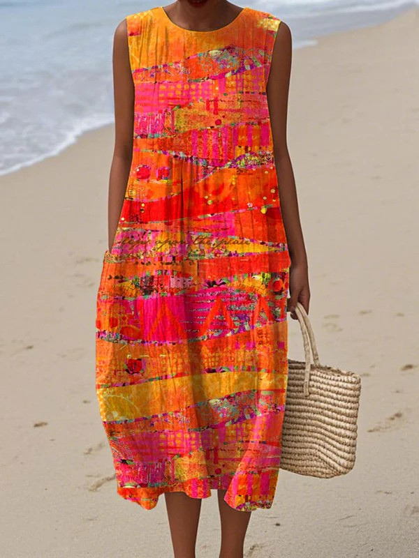 Ernestina | Vestido midi sin mangas estampado