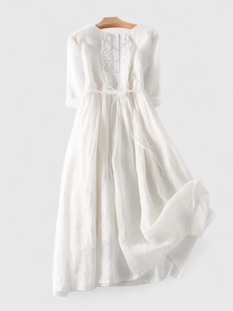 Anaisa | Vestido midi manga tres cuartos con vuelo