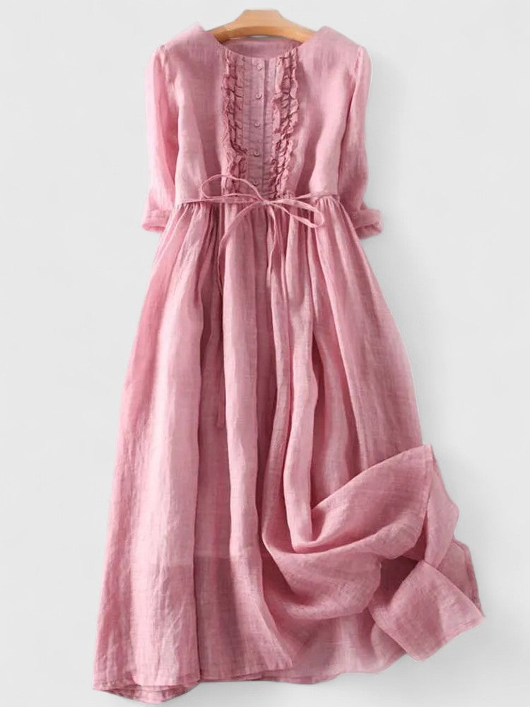 Anaisa | Vestido midi manga tres cuartos con vuelo
