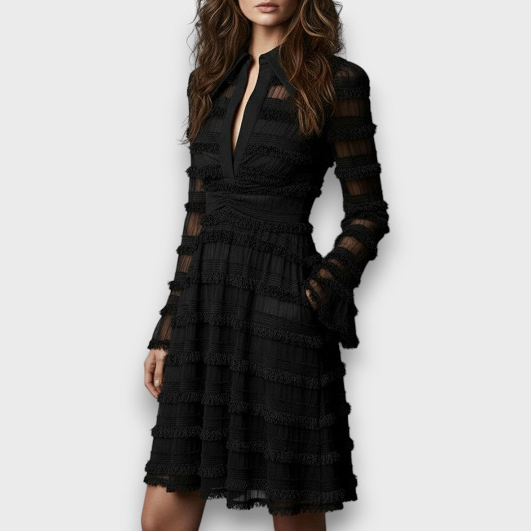 Adelaida | Vestido manga larga con textura en capas