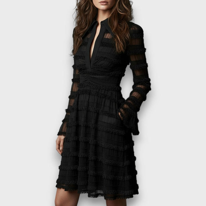 Adelaida | Vestido manga larga con textura en capas