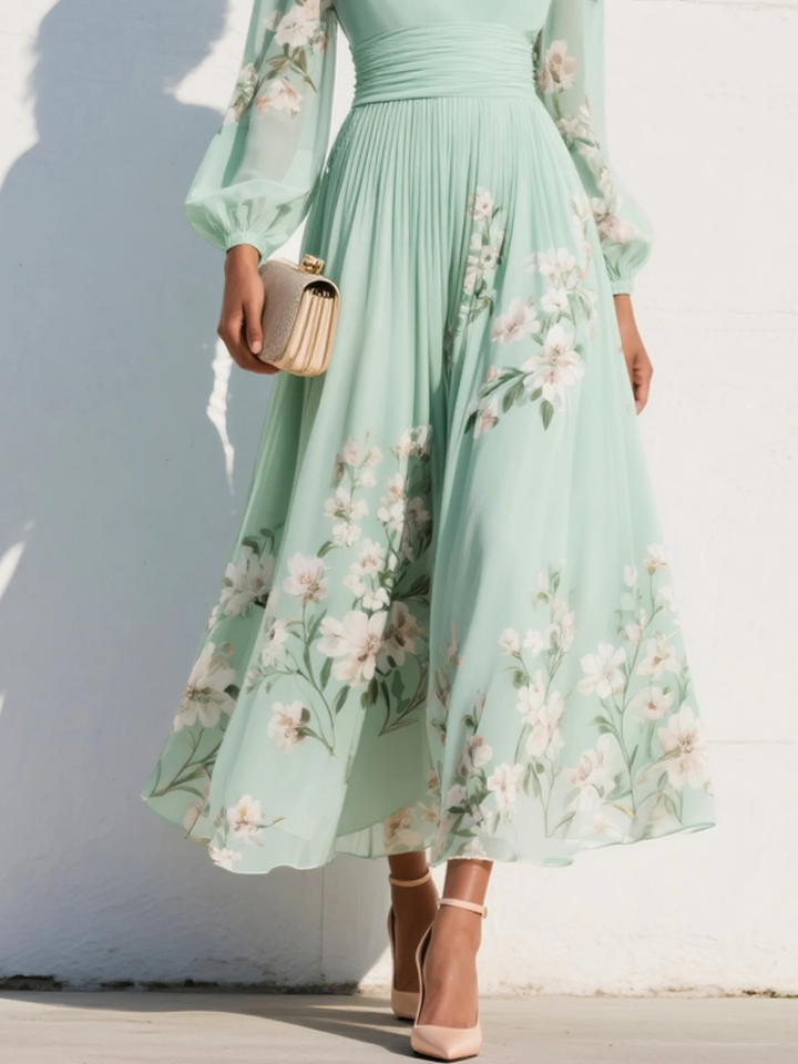 Celeste | Vestido midi de gasa con estampado floral