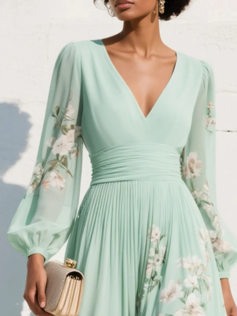 Celeste | Vestido midi de gasa con estampado floral
