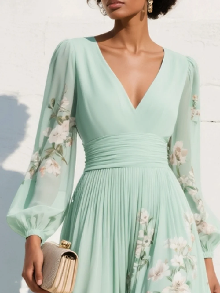 Celeste | Vestido midi de gasa con estampado floral