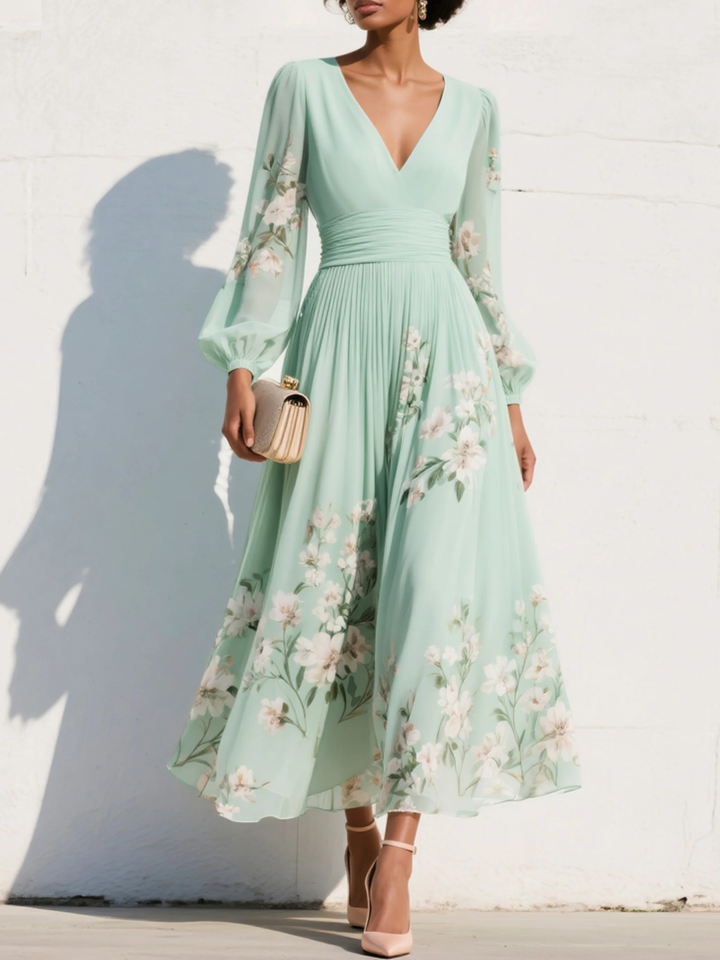 Celeste | Vestido midi de gasa con estampado floral