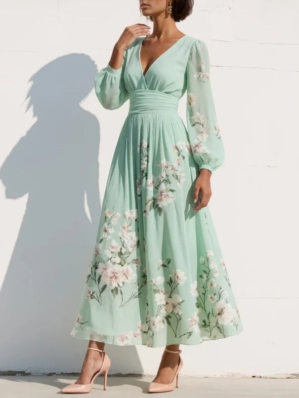 Celeste | Vestido midi de gasa con estampado floral