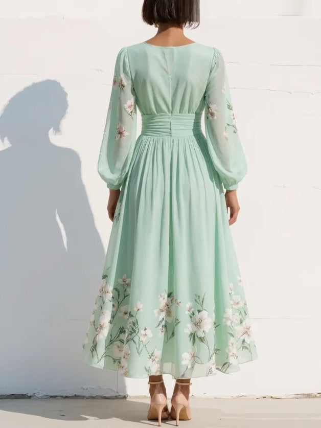 Celeste | Vestido midi de gasa con estampado floral
