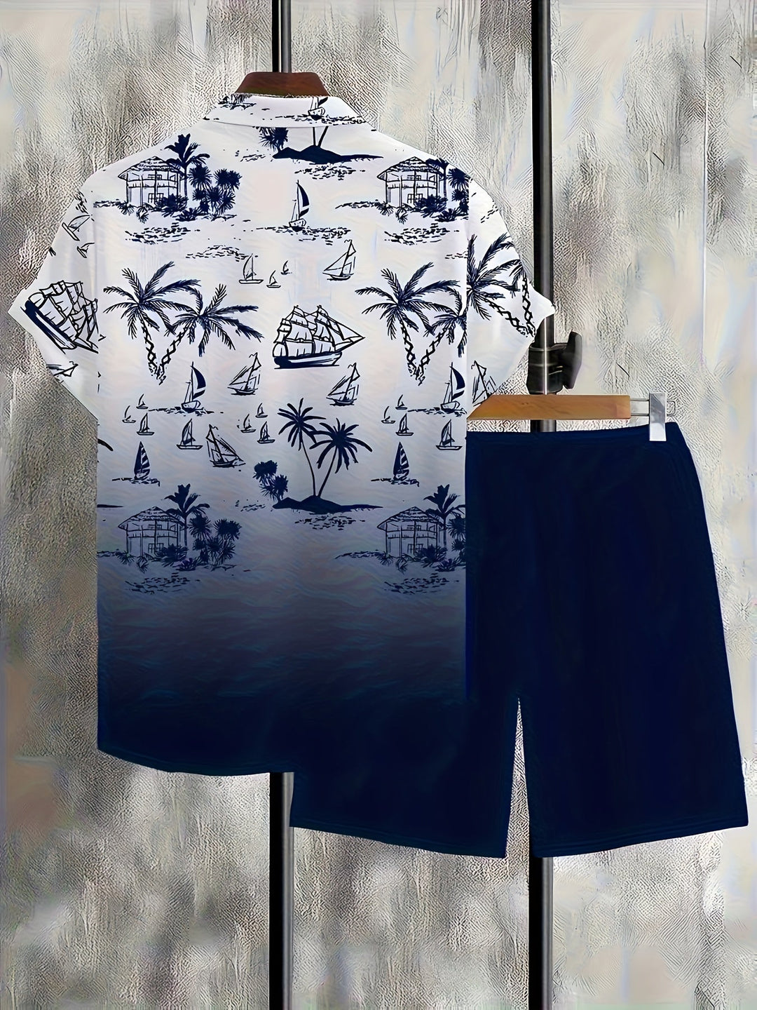 Cristián | Conjunto de camisa y short con estampado costero