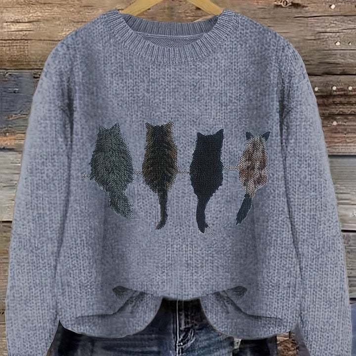 Maura | Sweater tejido con estampado de gatos