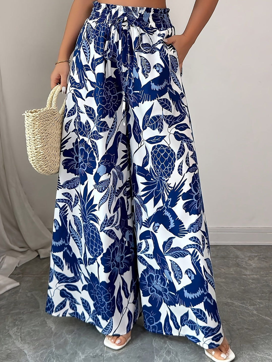 Rossana | Pantalones anchos con print de hojas