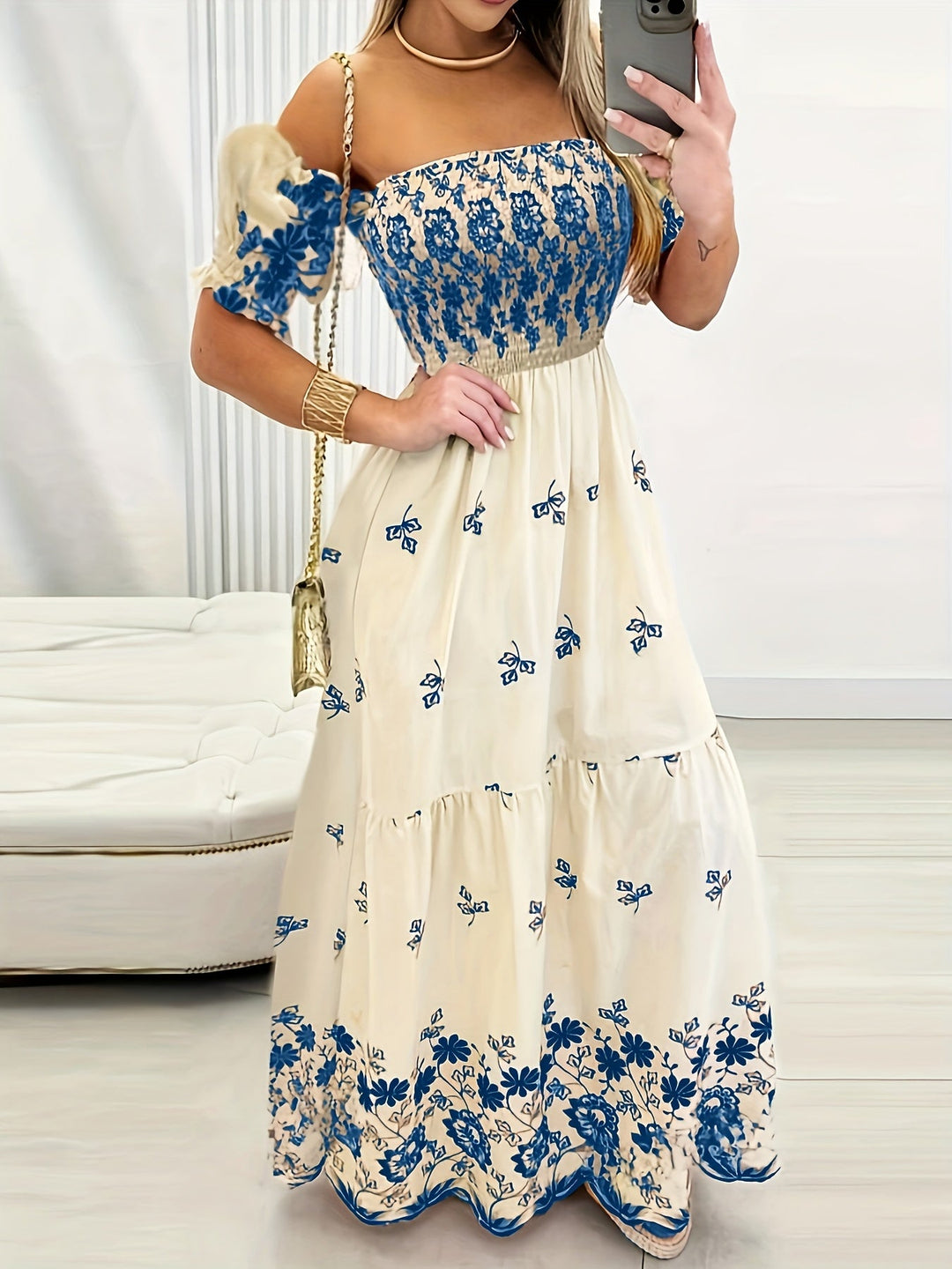 Lucy | Vestido largo floral off the shoulder