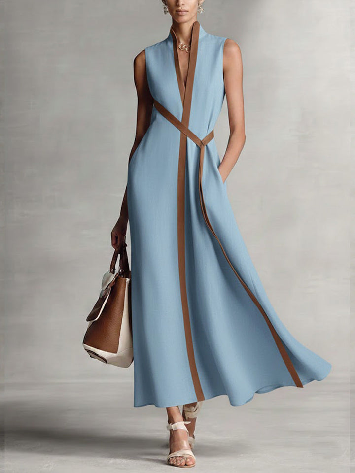 Norka | Vestido midi sin mangas con ribete en contraste