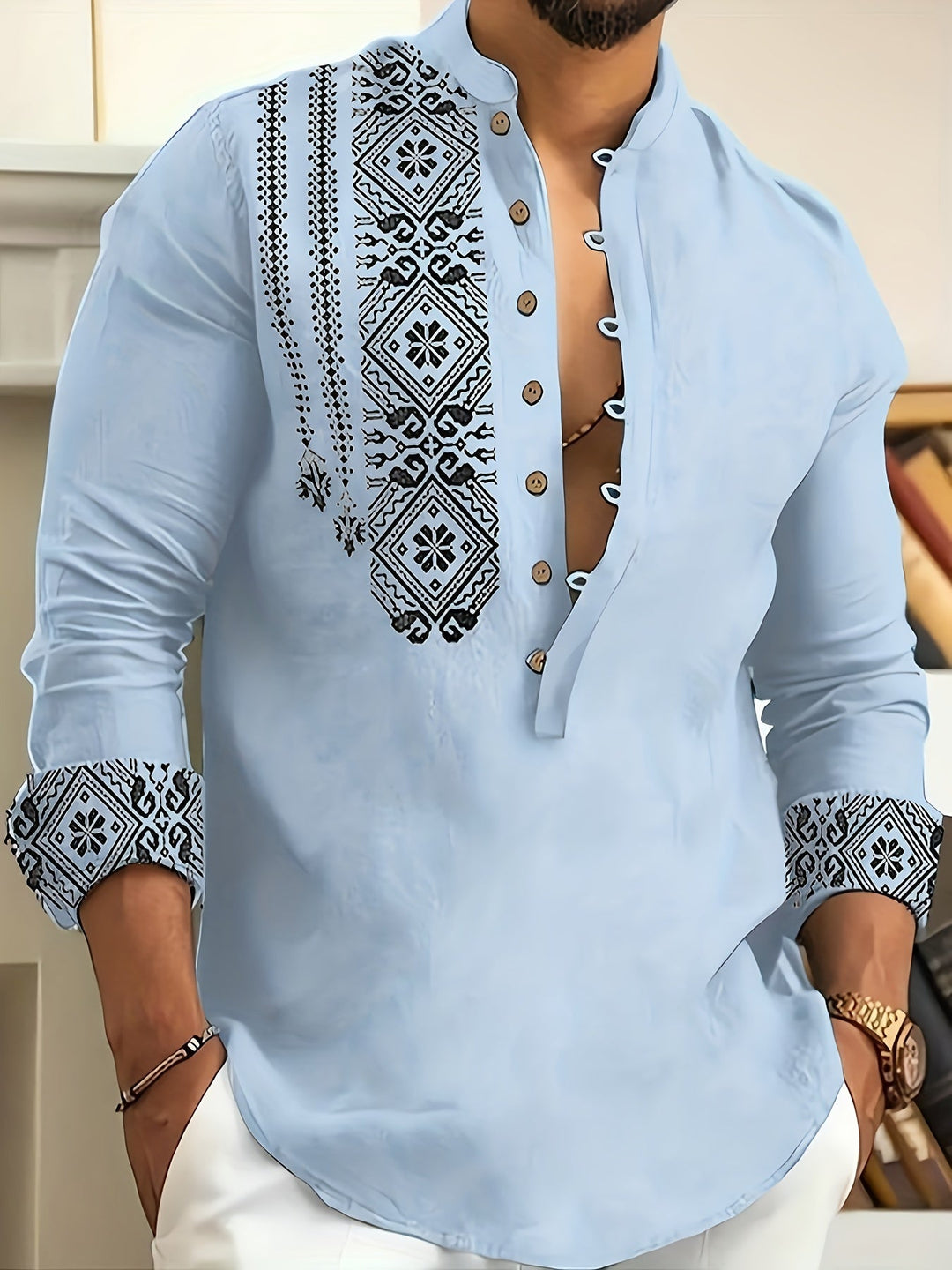 Delfín | Camisa henley manga larga con estampado