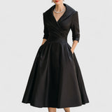 Laura | Vestido midi de vuelo con cuello solapa