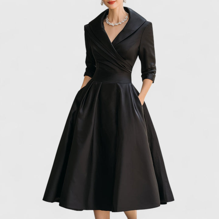 Laura | Vestido midi de vuelo con cuello solapa