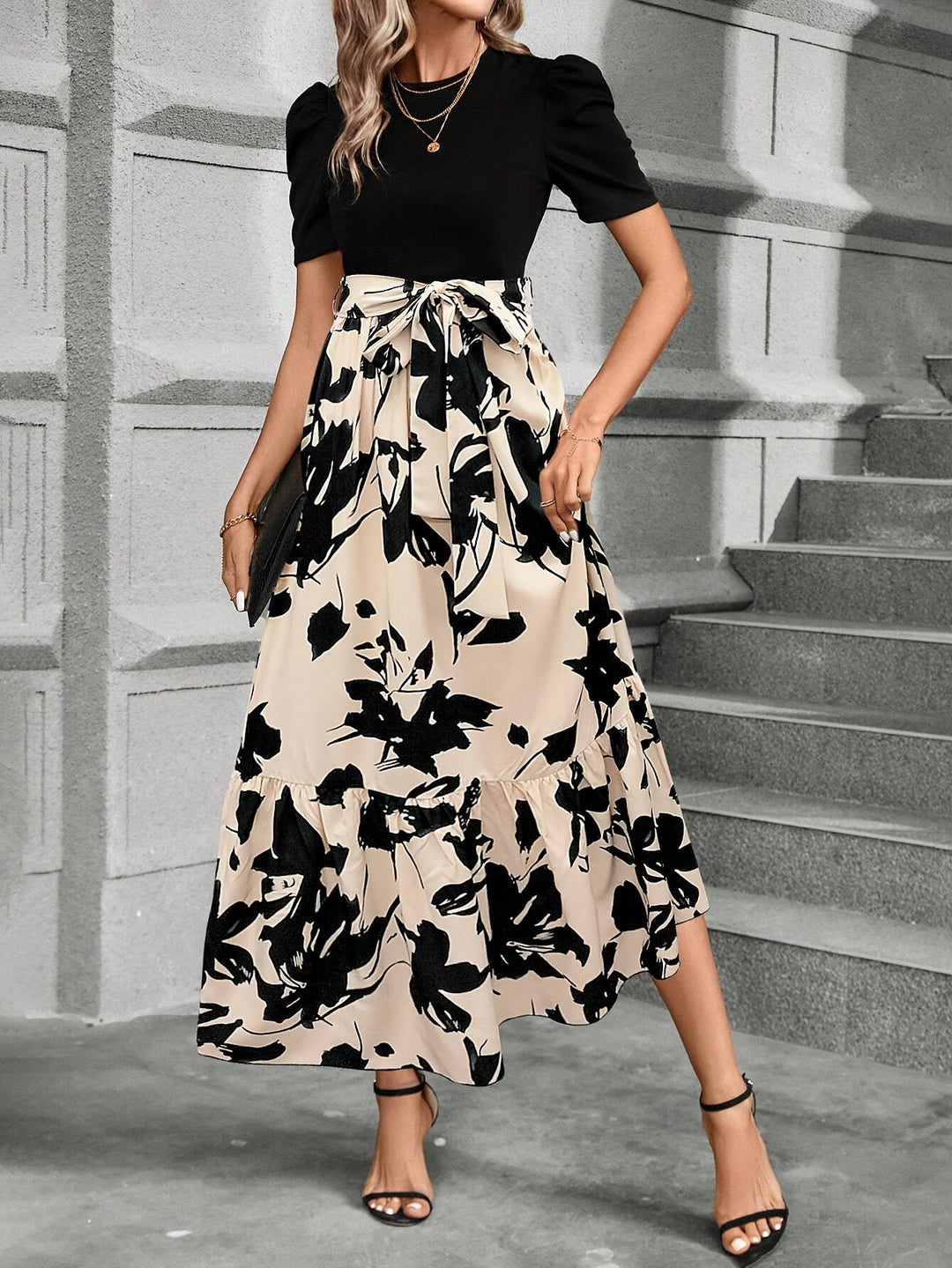 Rubi | Vestido largo estampado con falda en capas
