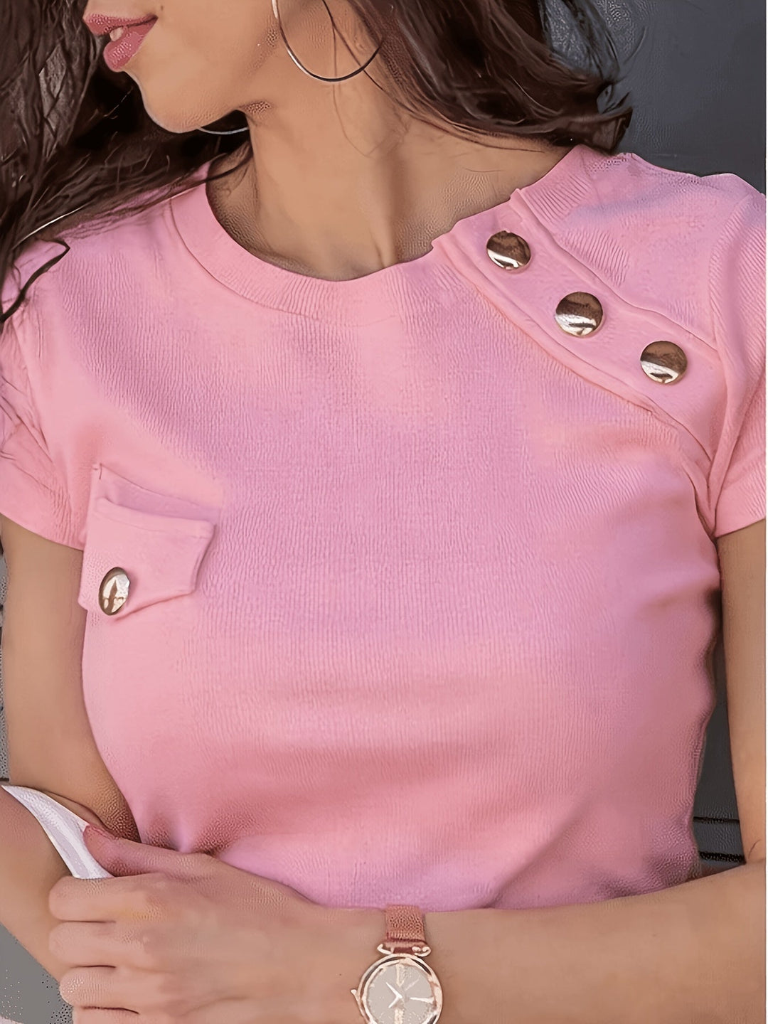 María Esther | Polera manga corta con botones dorados