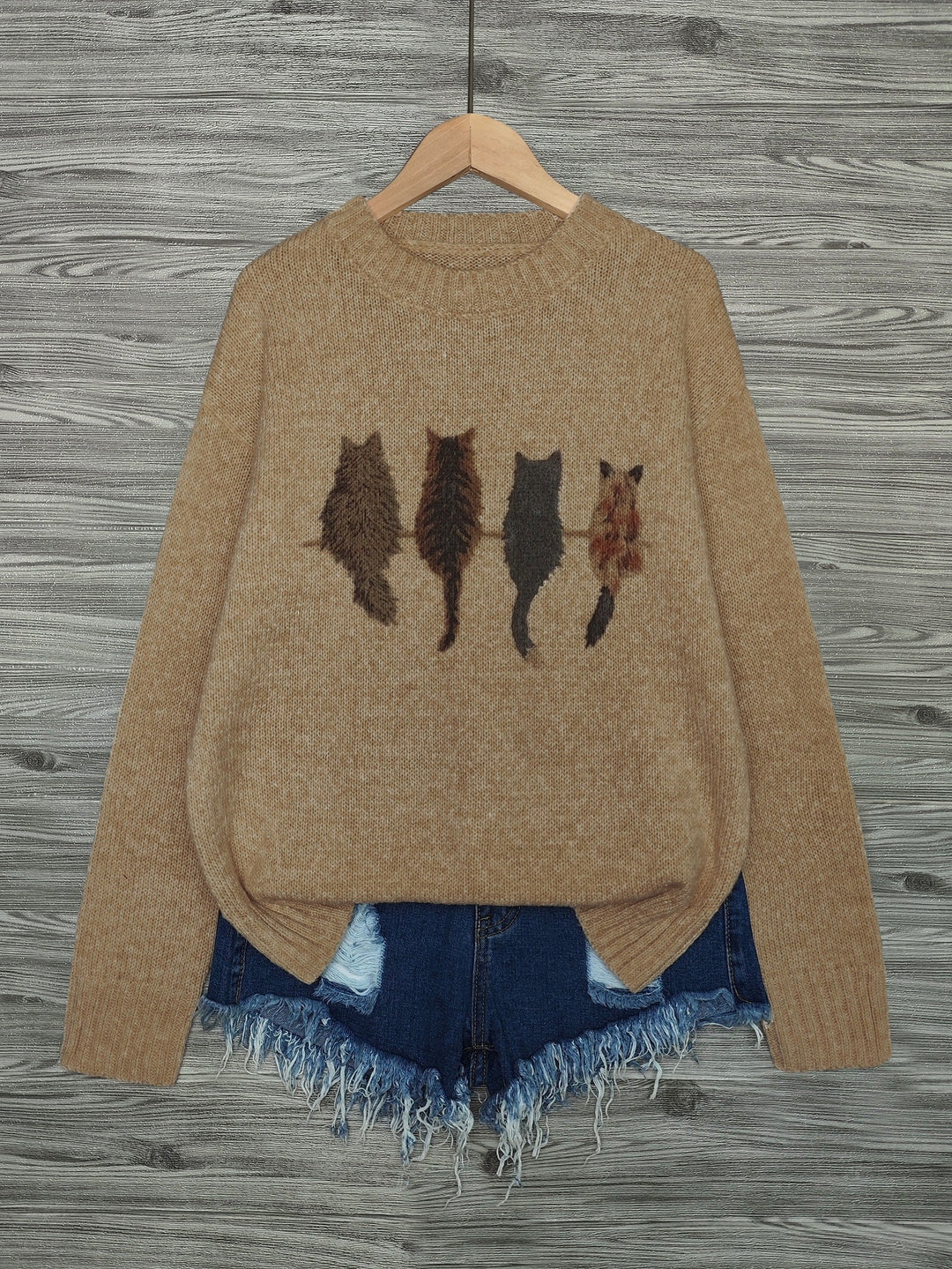Maura | Sweater tejido con estampado de gatos