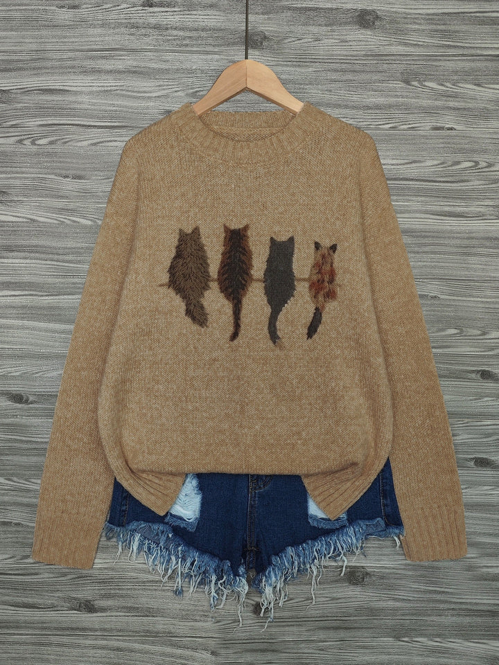 Maura | Sweater tejido con estampado de gatos