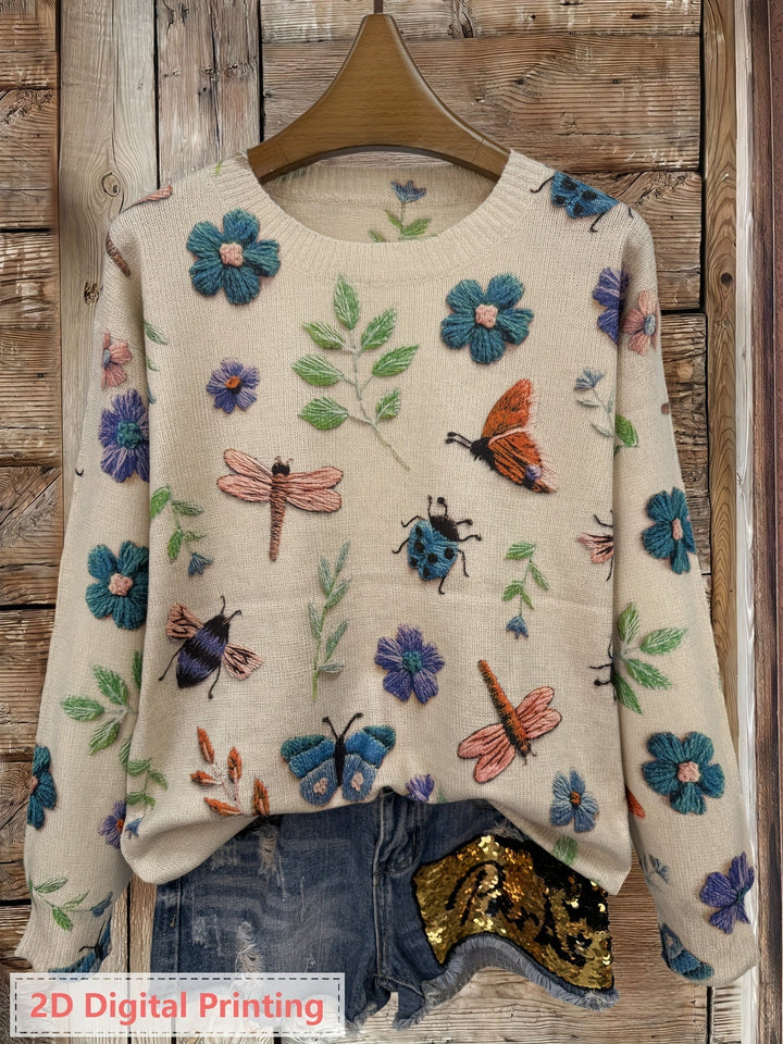 Claudia Andrea | Sweater con estampado botánico cuello redondo