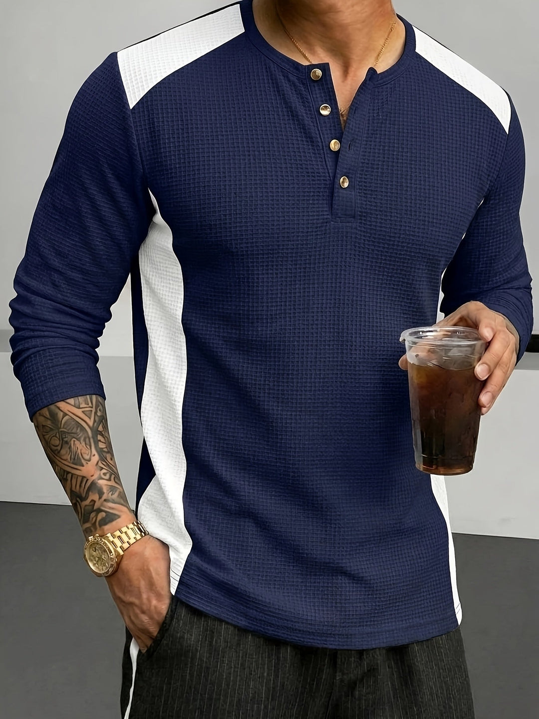 Gunther | Polera henley manga larga con textura