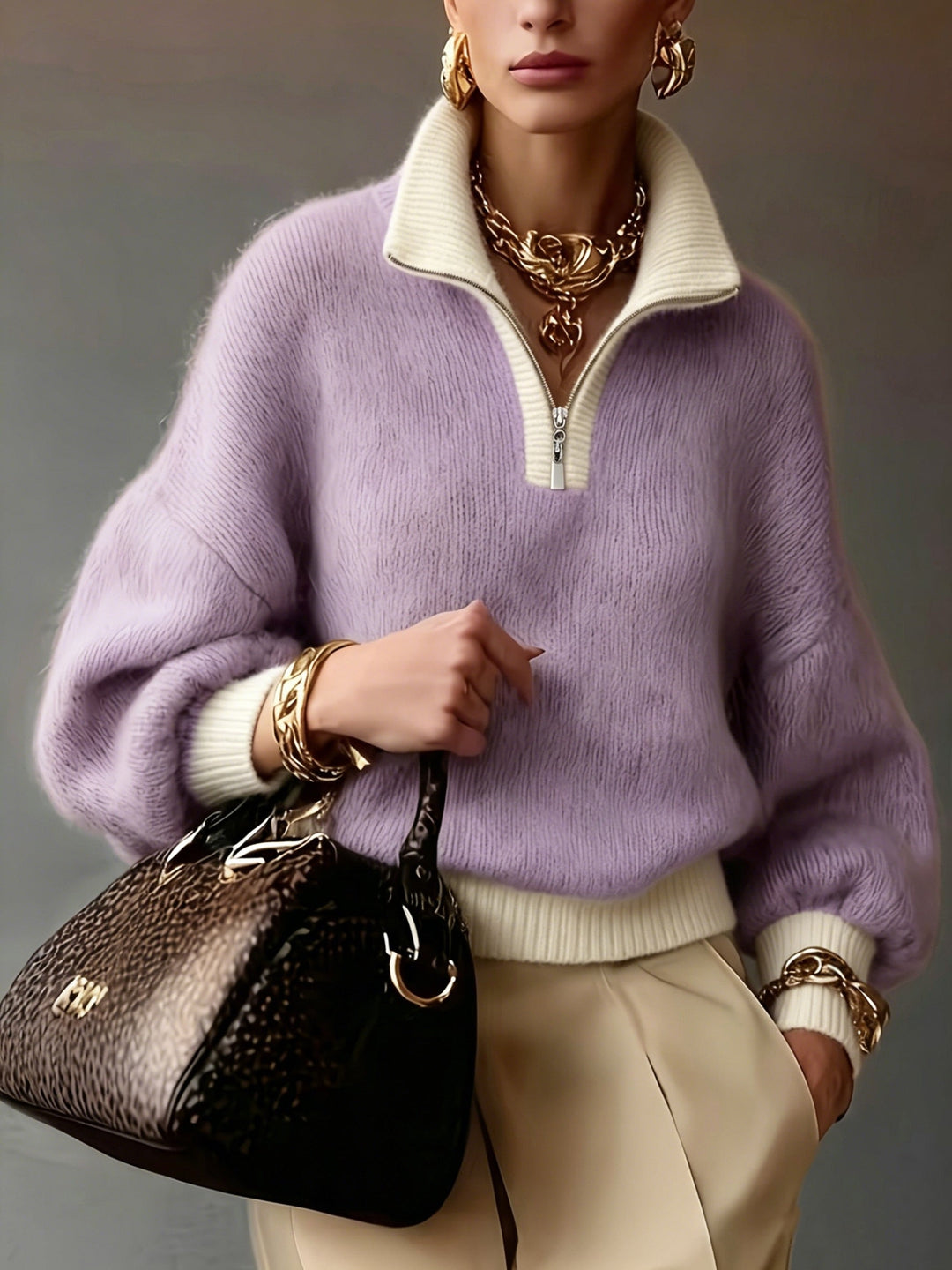 Ana | Sweater holgado con medio cierre