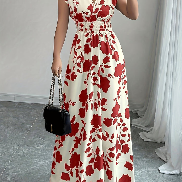 Bianca | Vestido largo floral con cintura fruncida