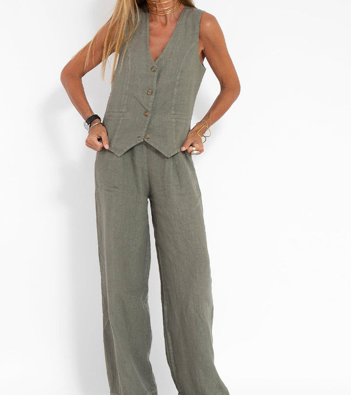 Poulette | Conjunto de chaleco sin mangas y pantalón de pierna ancha