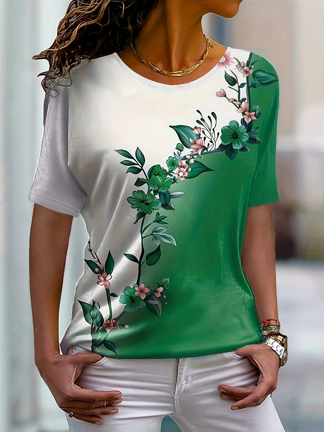 Sujey | Polera floral cuello redondo