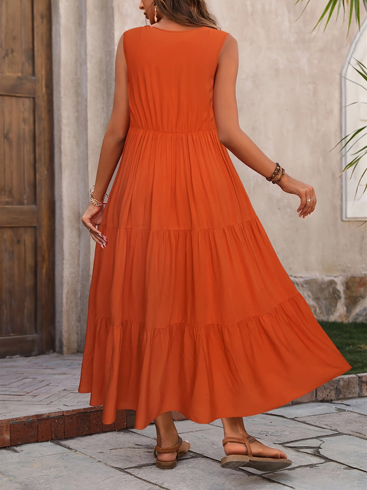 Herminia | Vestido largo sin mangas con vuelos