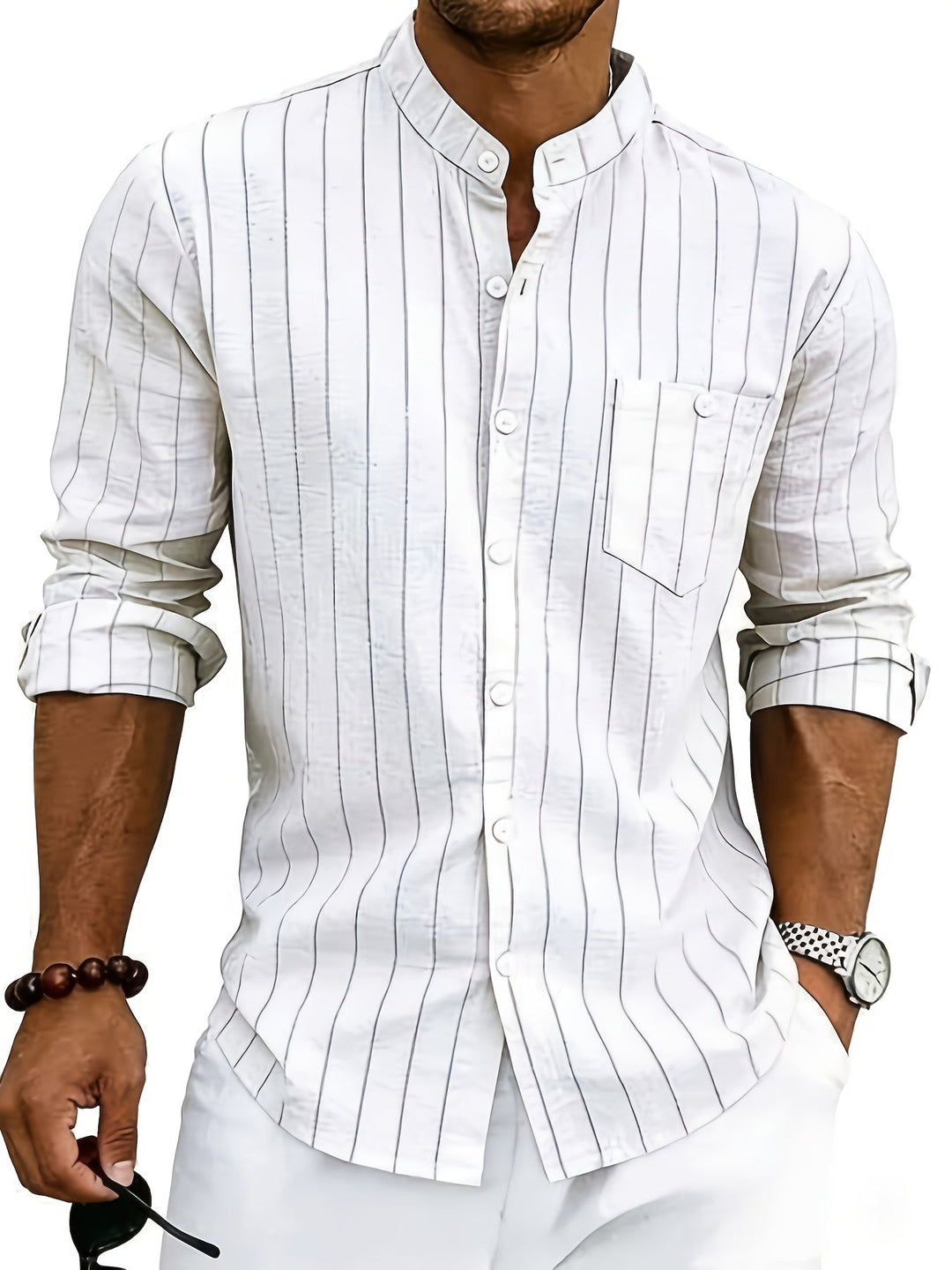 Clemente | Camisa de rayas con cuello mao