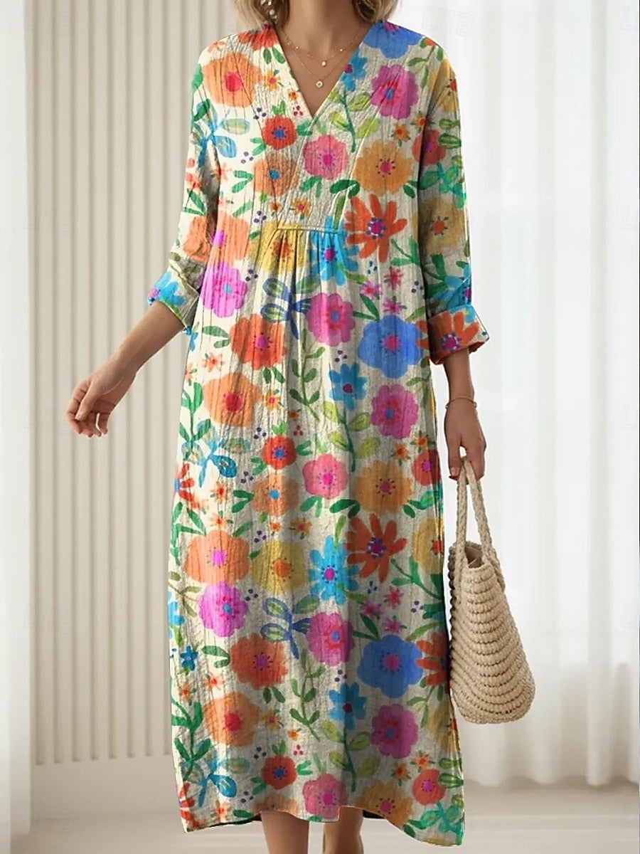 Pía | Vestido largo escote V multicolor