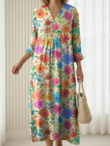 Pía | Vestido largo escote V multicolor
