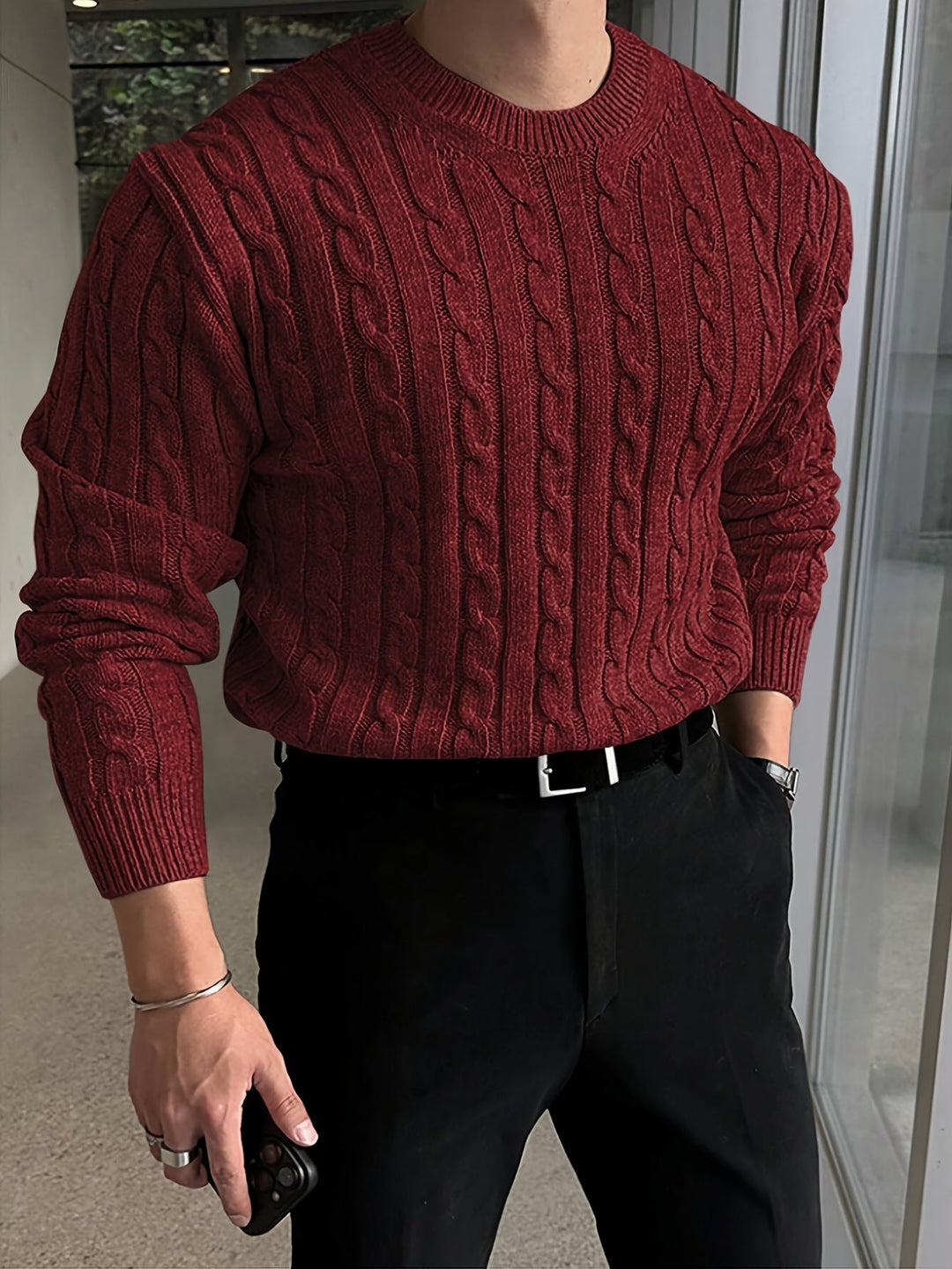 Josué | Sweater de punto trenzado cuello redondo