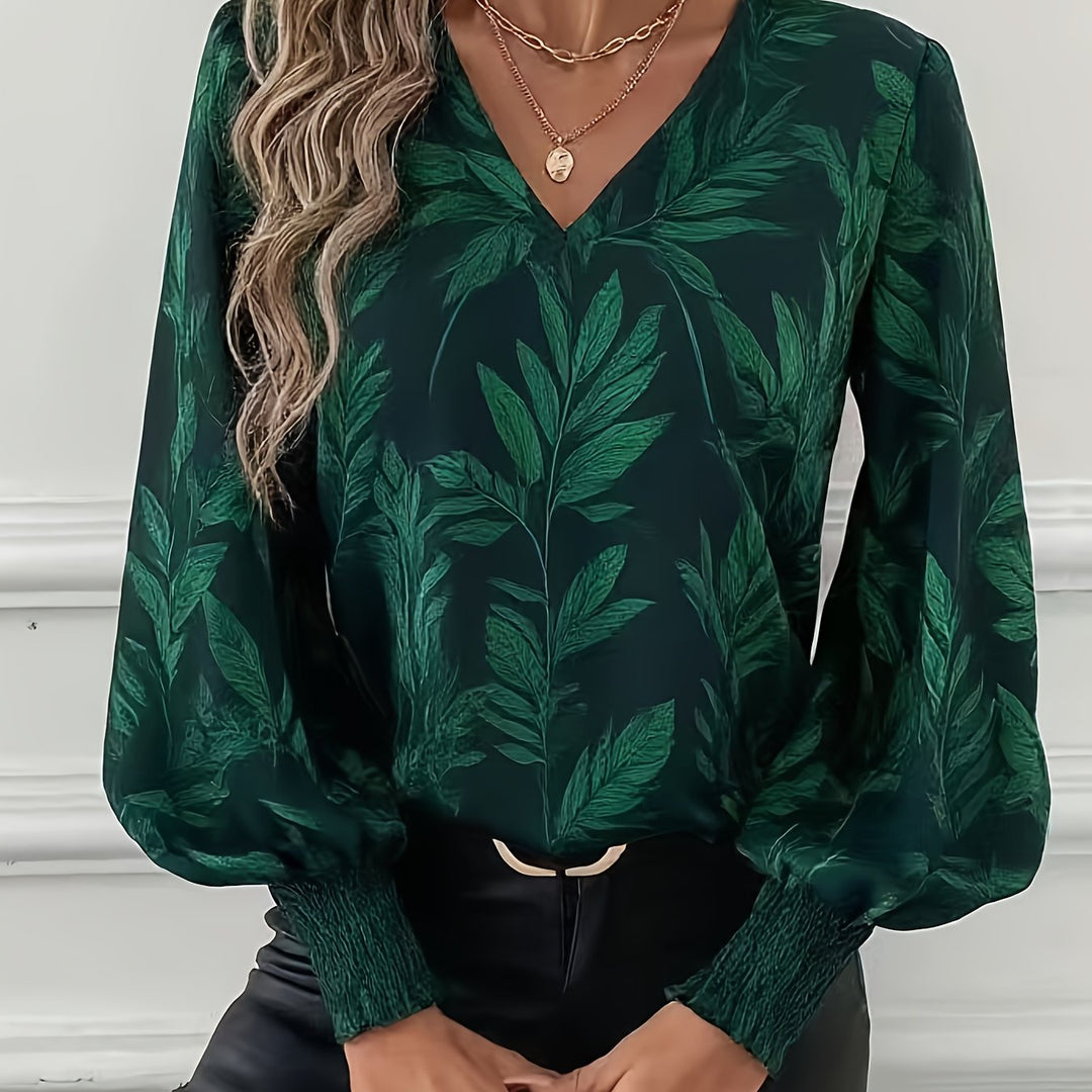 Magdalena | Blusa escote V con estampado de hojas