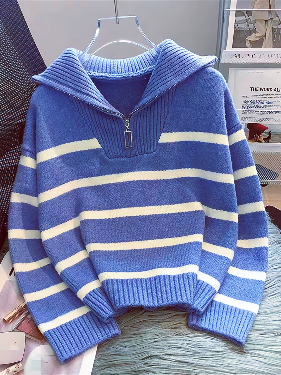 Josefa Ignacia | Sweater a rayas con cierre al cuello