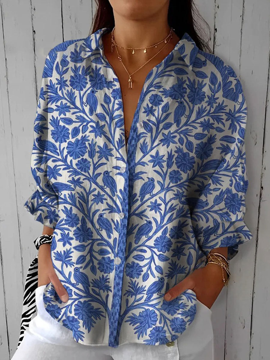 Isabela | Blusa con Estampado Floral Azul